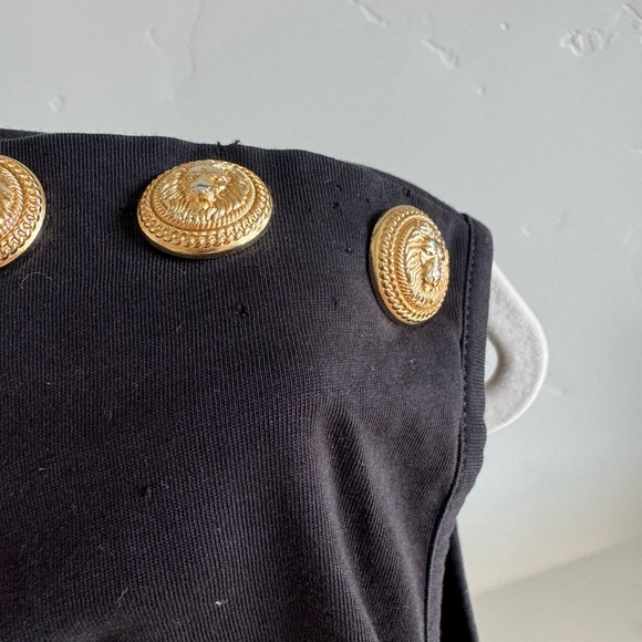 Balmain Black Muscle Tee with Gold Buttons - Picture 6 of 6